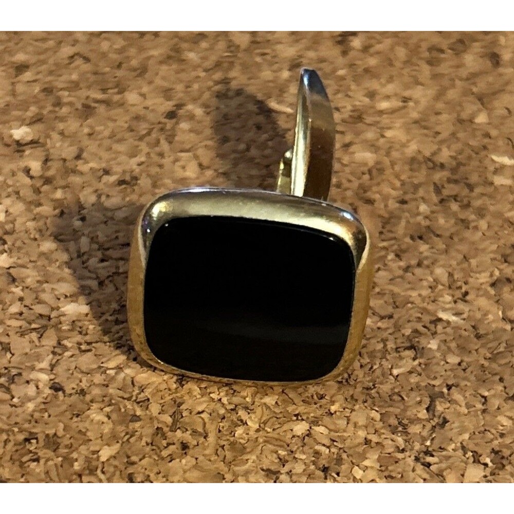 Vintage Art Deco Mid Century Simmons 12K GF Black Stone Cufflinks MCM - Picture 3 of 5